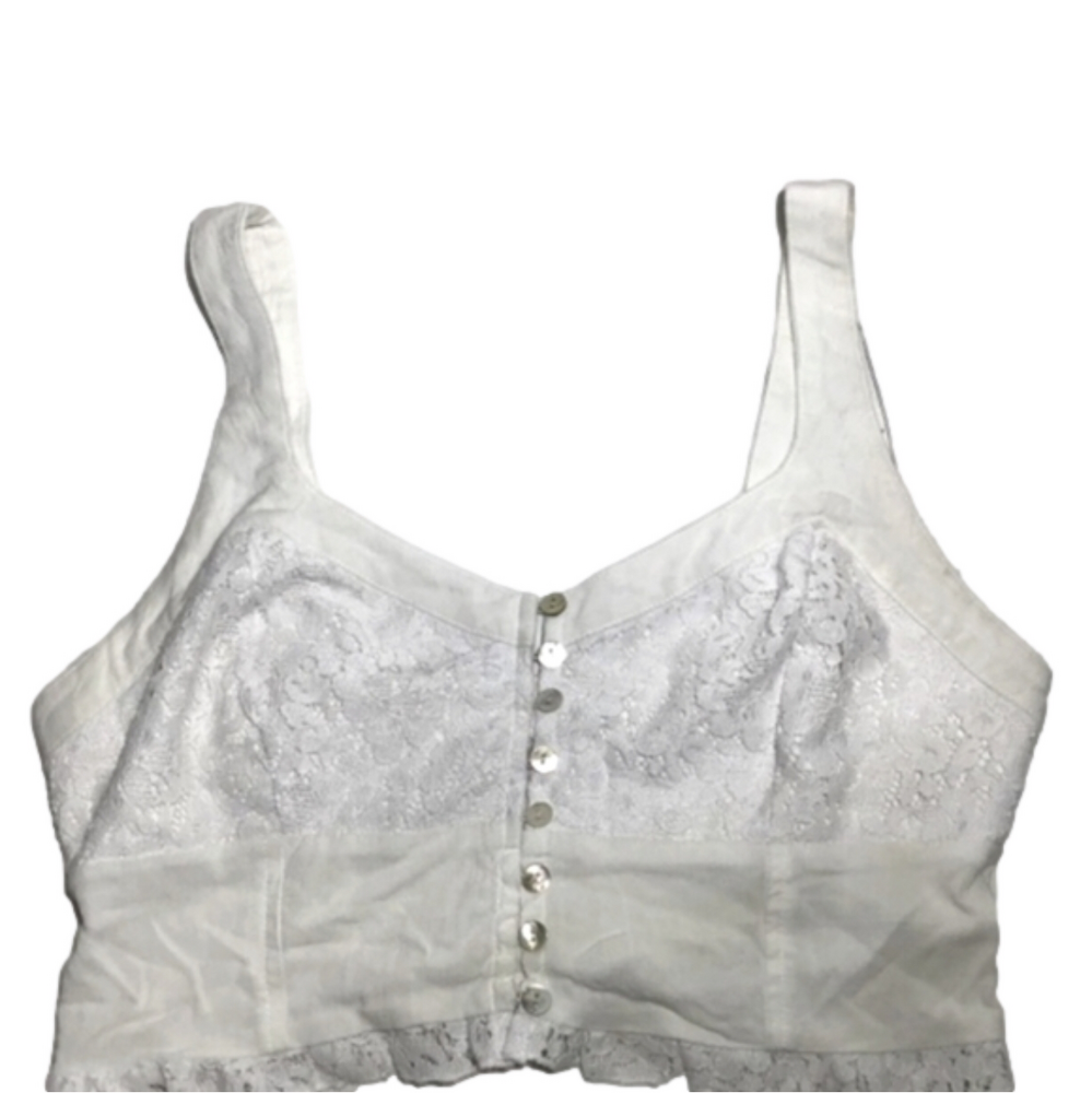 Free People Intimately 'Here I Go Bra Me' Button Up Lace‎ Crop Top White Medium